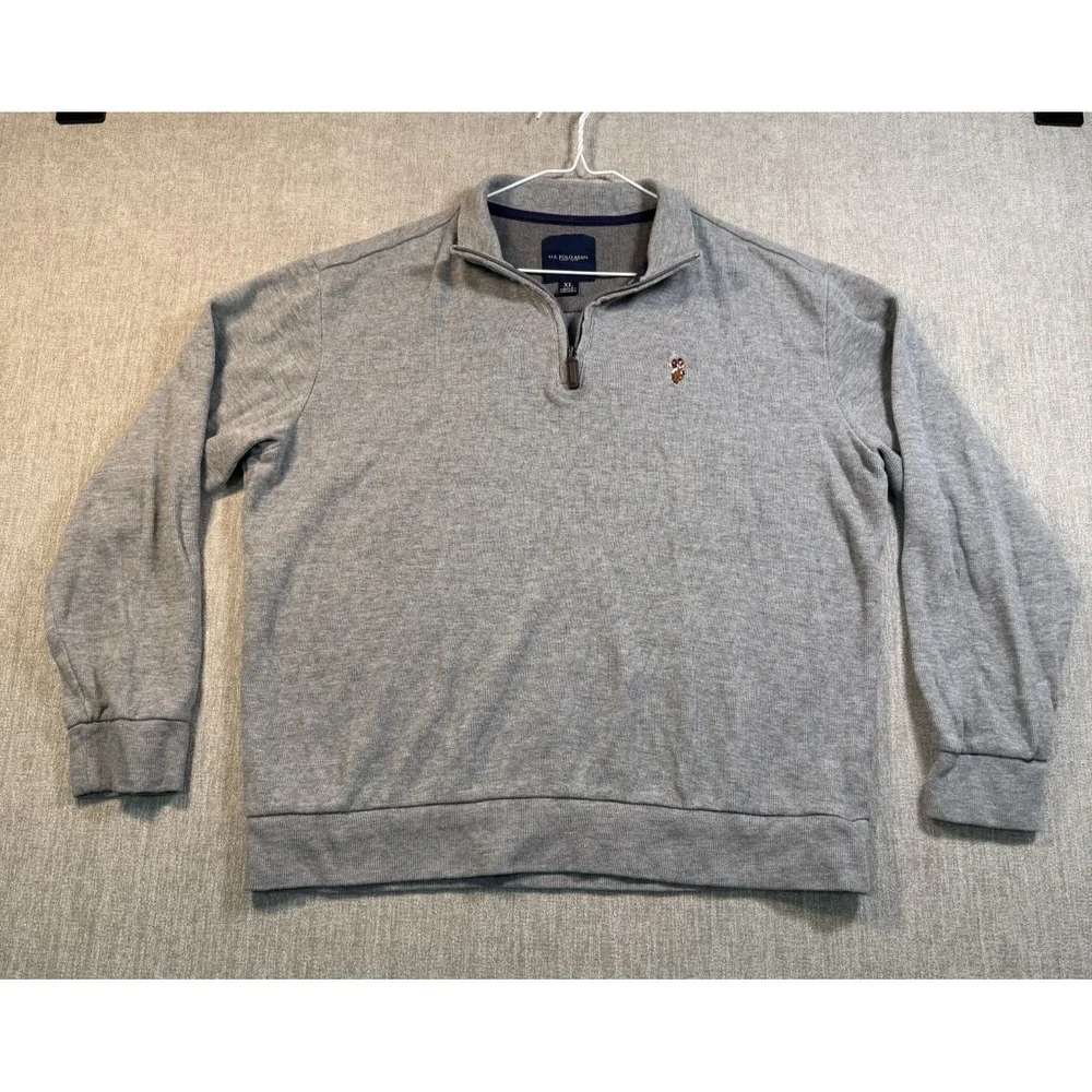 U.S. Polo Assn. Grey Quarter Zip Pullover Sweatshirt Men's XL Flesh Pony
